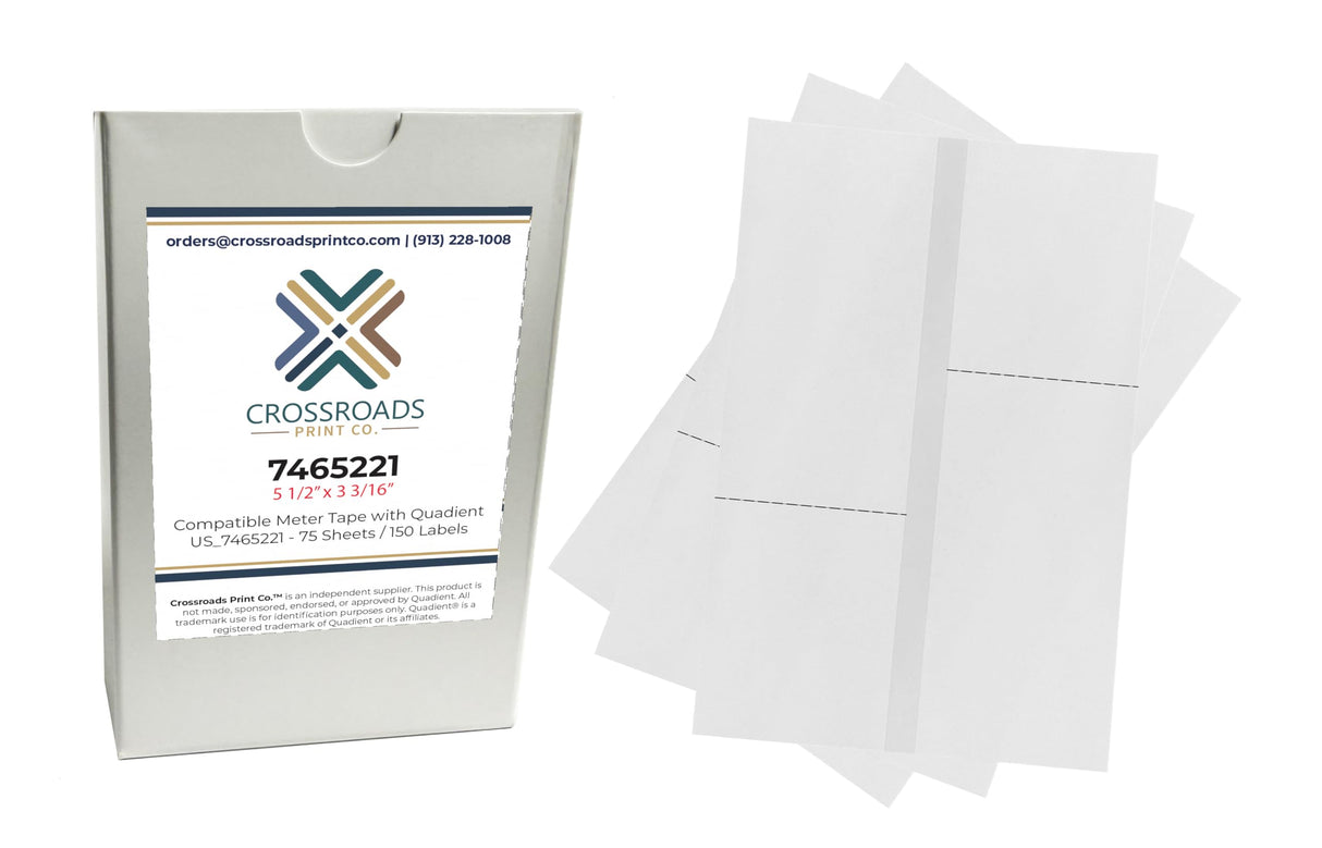 Compatible Quadient 7465221 Postage Meter Tape Labels – 75 Sheets (150 Labels) – 5-1/2" x 3-13/16" – for iX-1 & iX-3 Mailing Systems – Made in USA