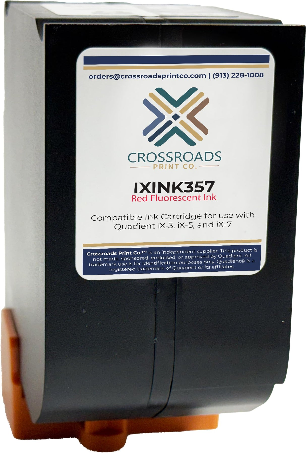 Crossroads Print Co. IXINK357 Compatible Ink Cartridge for Quadient iX-3, iX-5, iX-7 & iX-7 Pro Postage Meter | USPS Compliant Fluorescent Red Ink | Made in USA