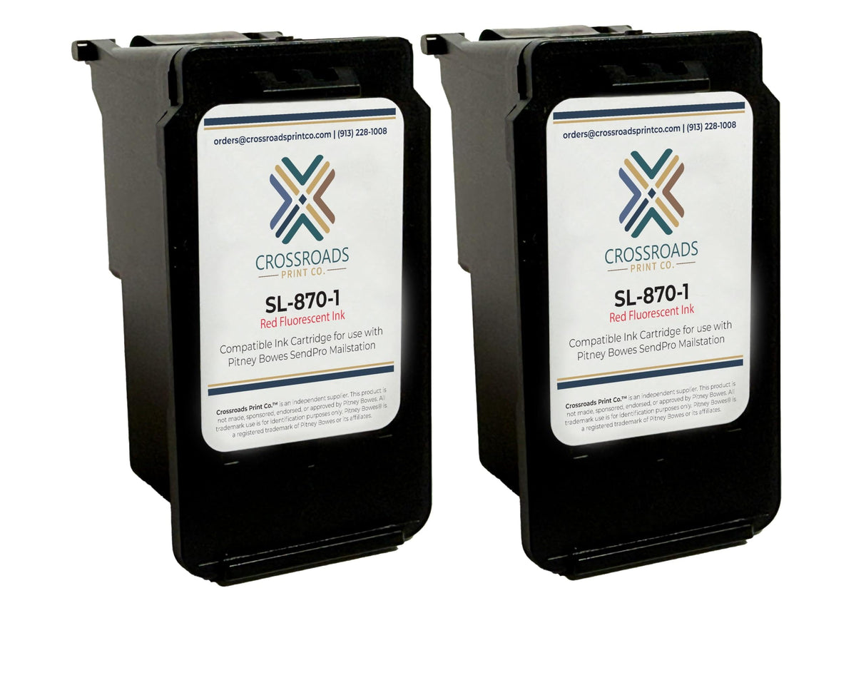 Crossroads Print Co. SL-870-1 (2-Pack) Red Compatible Ink Cartridge for Pitney Bowes SendPro Mailstation Postage Meter | Fluorescent Red Ink | Made in USA