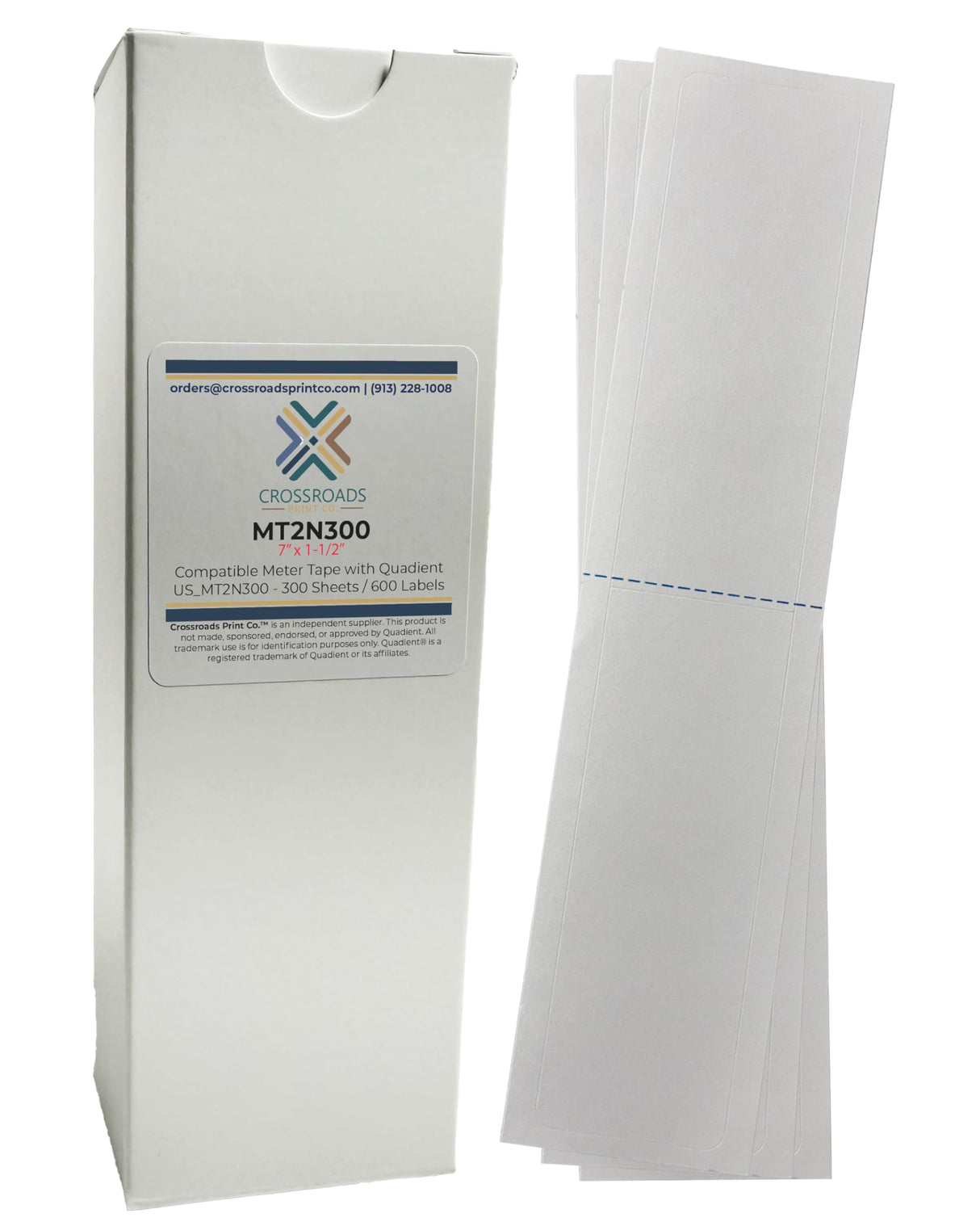 Compatible Quadient MT2N300 Postage Meter Tape Labels – 300 Sheets (600 Labels) for use in iX-5, iX-7, and in Series - 7" x 1-1/4"