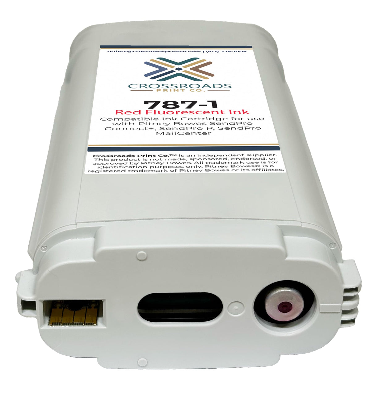 Crossroads Print Co. 787-1 High Capacity Red Compatible Ink Cartridge for Pitney Bowes SendPro P, MailCenter & Connect+ 1000 2000 3000 Postage Meter | USPS Approved Fluorescent Red | Made in USA