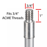 Tip of extension pole with thread sizes