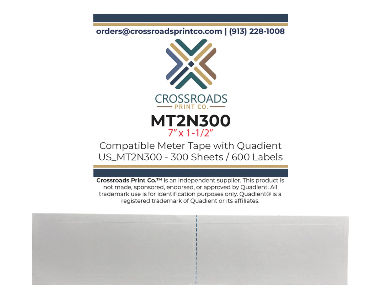 Compatible Quadient MT2N300 Postage Meter Tape Labels – 300 Sheets (600 Labels) for use in iX-5, iX-7, and in Series - 7" x 1-1/4"