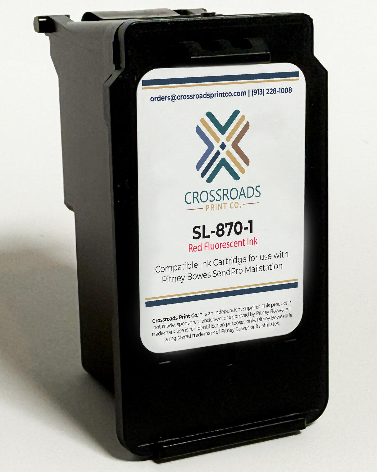 Crossroads Print Co. SL-870-1 Red Compatible Ink Cartridge for Pitney Bowes SendPro Mailstation Postage Meter | Fluorescent Red Ink | Made in USA
