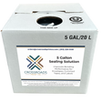 A white cardboard box of Crossroads Print Co. 5 Gallon Sealing Solution, with a large white label on the front and recycling symbols printed on the top surface.