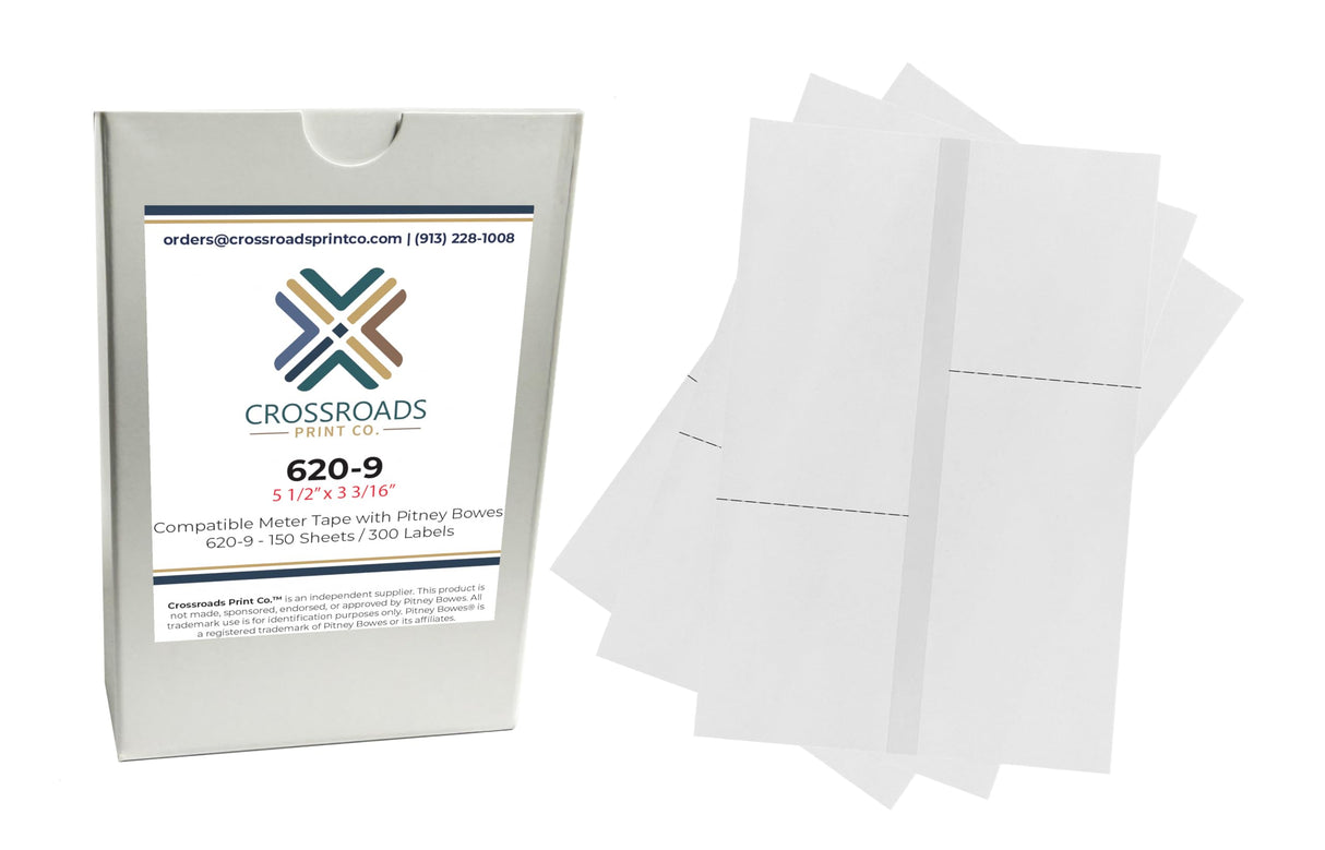 Compatible Pitney Bowes 620-9 Postage Meter Tape Labels – 150 Sheets (300 Labels) for Pitney Bowes SendPro Mailstation, C200, C300, C400, SendPro +/C-Lite - 5-1/2" x 3-13/16"