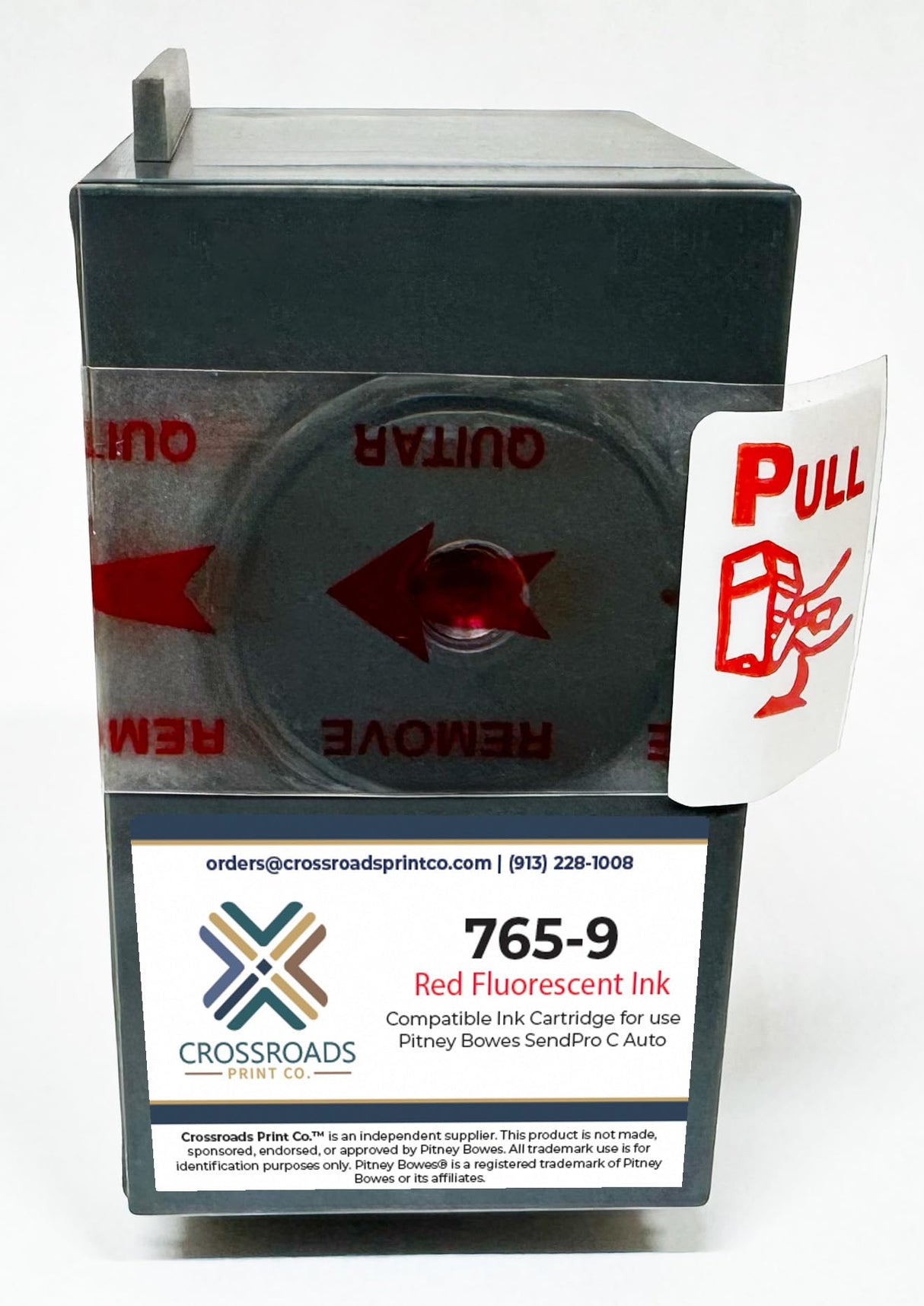 Crossroads Print Co. 765-9 Red Compatible Ink Cartridge for Pitney Bowes SendPro C Auto Postage Meter | USPS Compliant Fluorescent Red | Made in USA