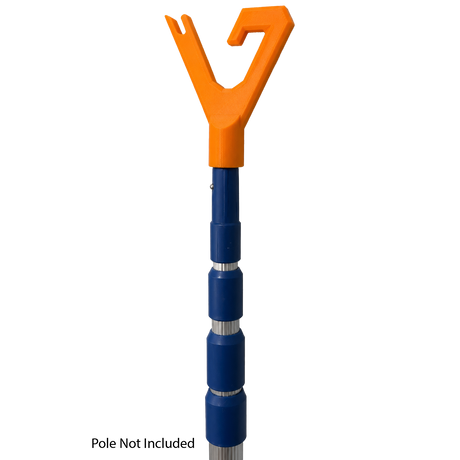 Telescopic pole with orange attachment on a white background