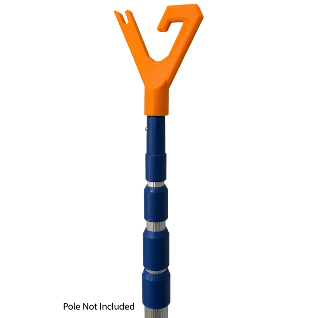 Telescopic pole with orange attachment on a white background
