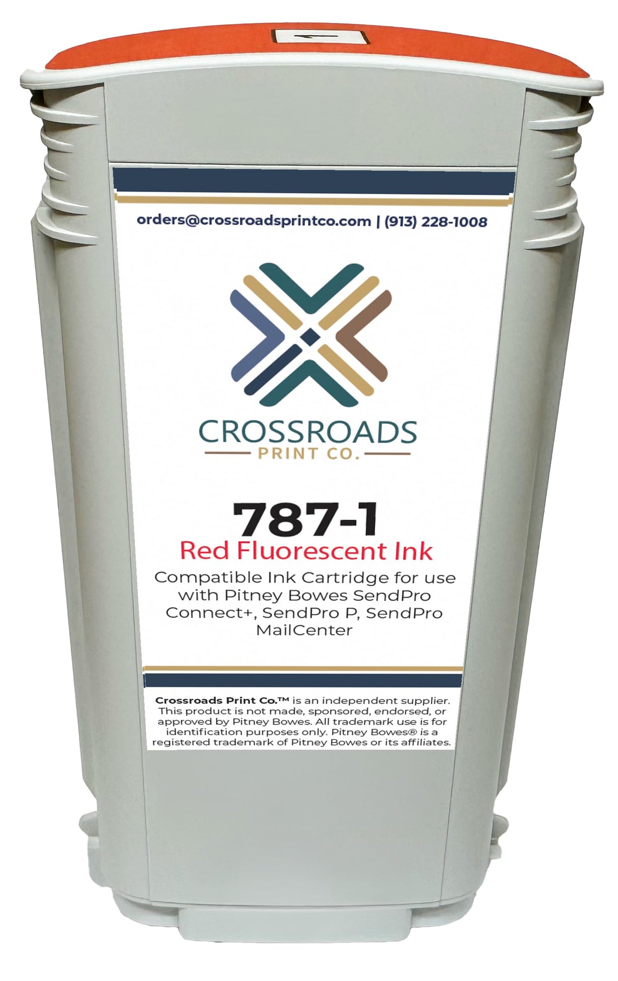 Crossroads Print Co. 787-1 High Capacity Red Compatible Ink Cartridge for Pitney Bowes SendPro P, MailCenter & Connect+ 1000 2000 3000 Postage Meter | USPS Approved Fluorescent Red | Made in USA
