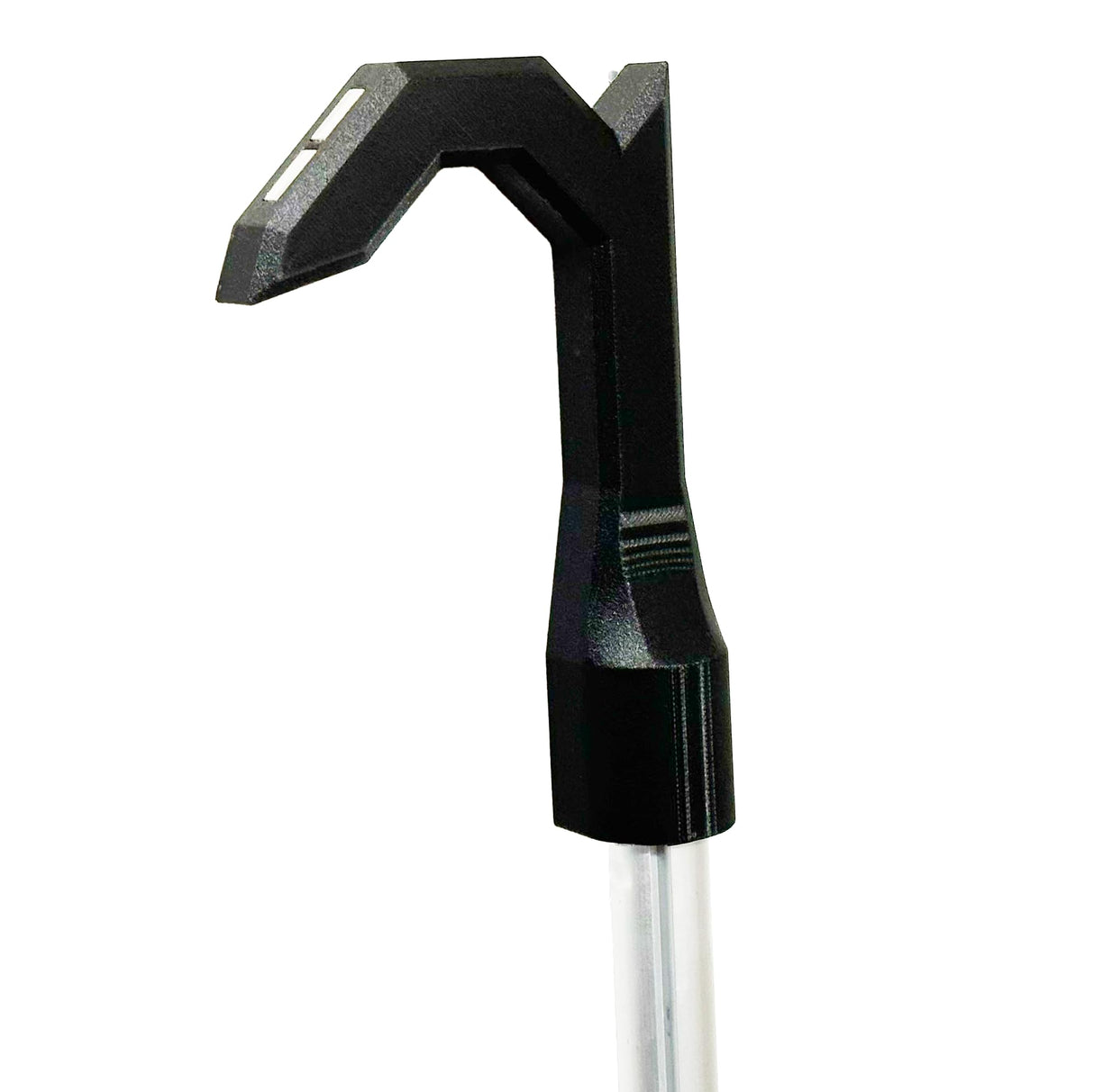Magnetic truck bed hook attached to extension pole close up