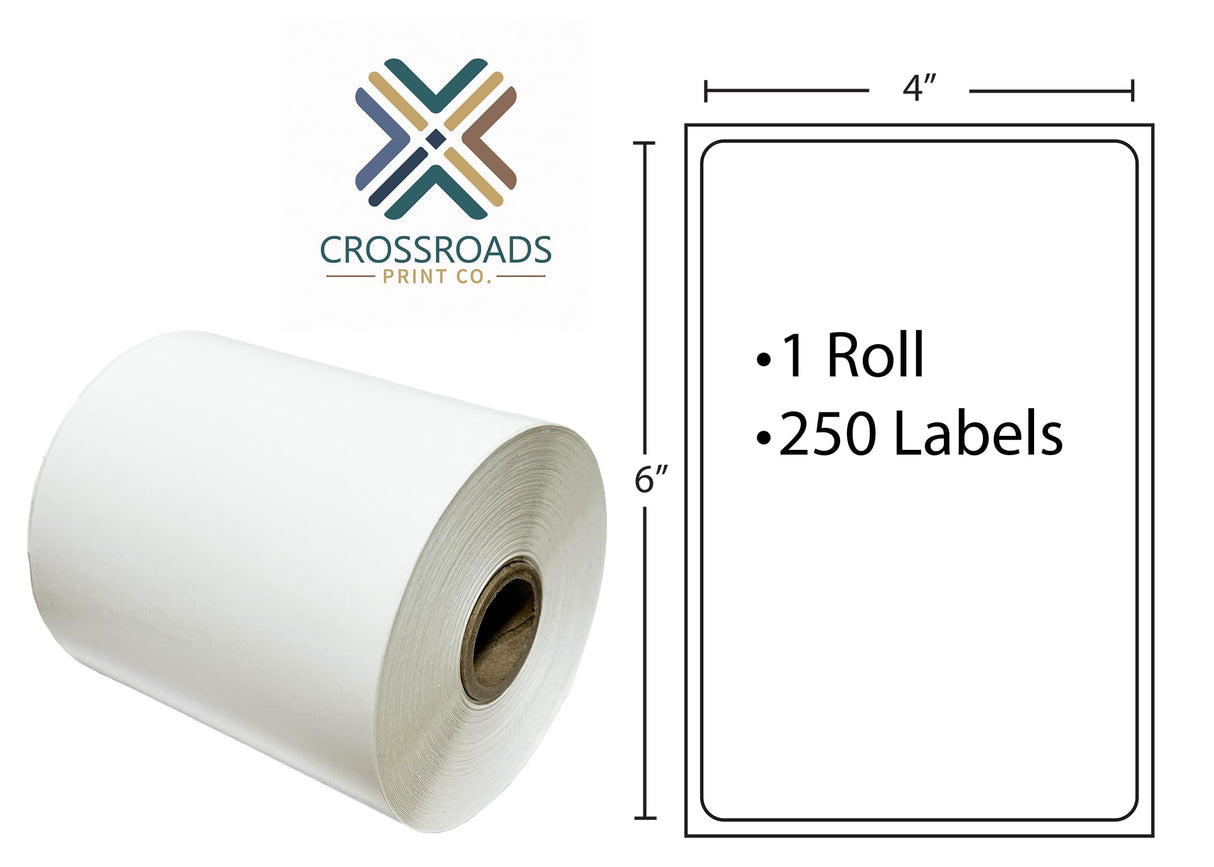 4” x 6” Direct Thermal Shipping Labels – 250 Labels per Roll – 1” Core, Die-Cut, Perforated – 4” OD – Compatible with Desktop Thermal Printers